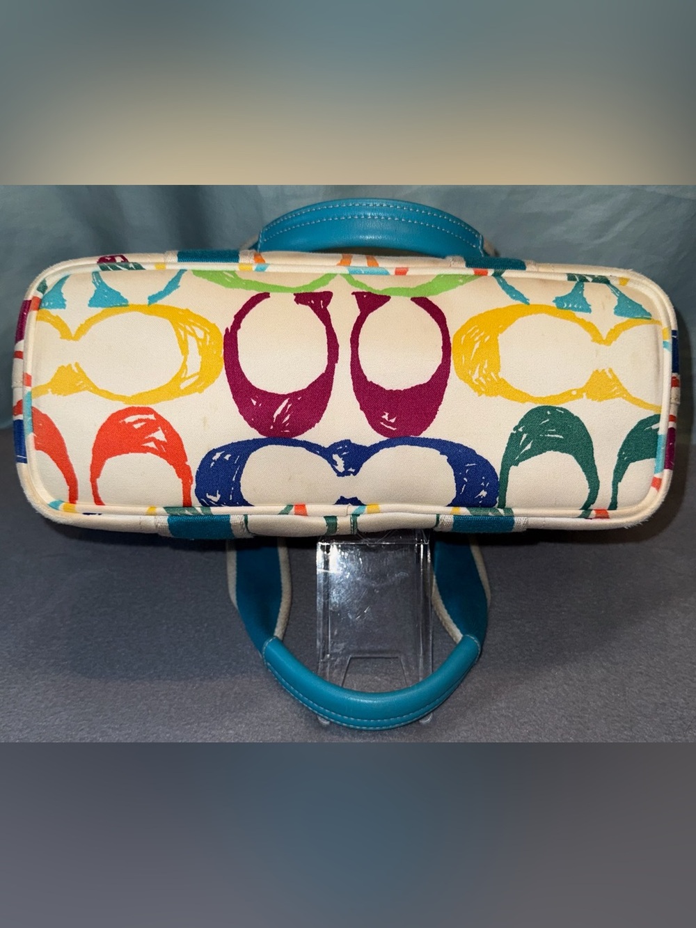 Coach Style 5660 Scribble Small Tote with Teal Straps - Picture 6 of 11